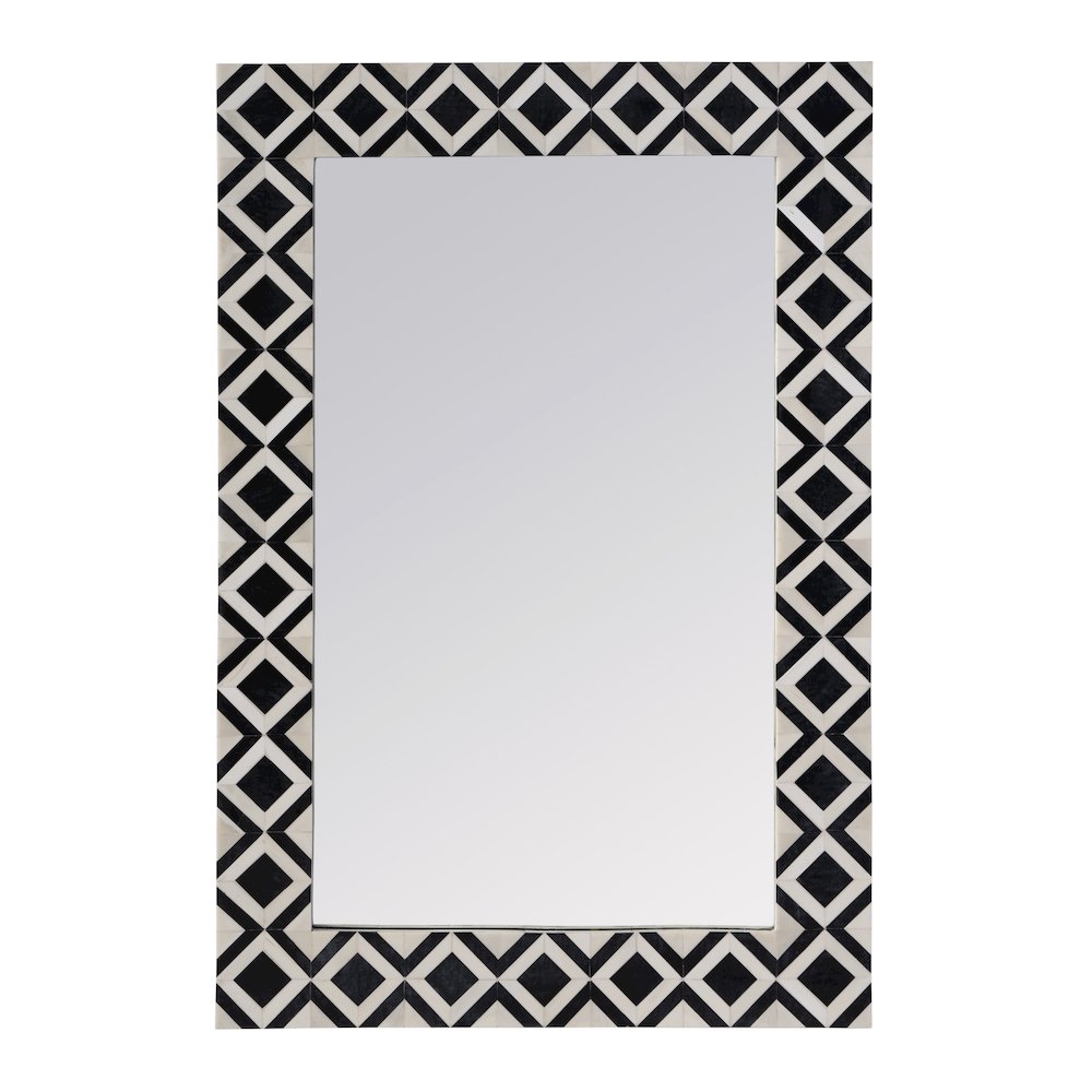 Verona 24 in. W x 36" H Rectangular Bone-Inlay Wall Mirror, Black, White