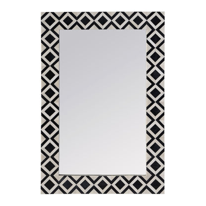 Verona 24 in. W x 36" H Rectangular Bone-Inlay Wall Mirror, Black, White