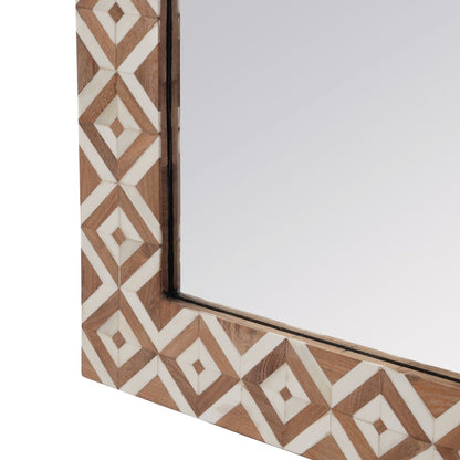 Verona 24 in. W x 36" H Rectangular Bone-Inlay Wall Mirror, Brown, Tan