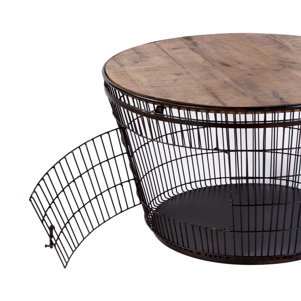 Fulton 28 in. W Round Iron and Wood Coffee Table, Brown