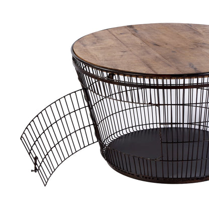 Fulton 28 in. W Round Iron and Wood Coffee Table, Brown