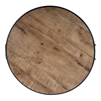 Fulton 28 in. W Round Iron and Wood Coffee Table, Brown