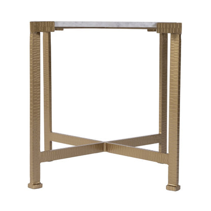 Loric 18 in. W Square Iron and Marble Side Table, White, Antique Gold