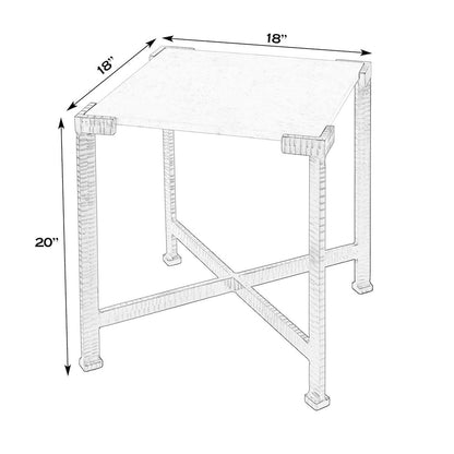 Loric 18 in. W Square Iron and Marble Side Table, White, Antique Gold