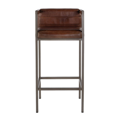 Dennis 31 in. Seat Height Leather and Iron Accent Stool with Low Back, Brown