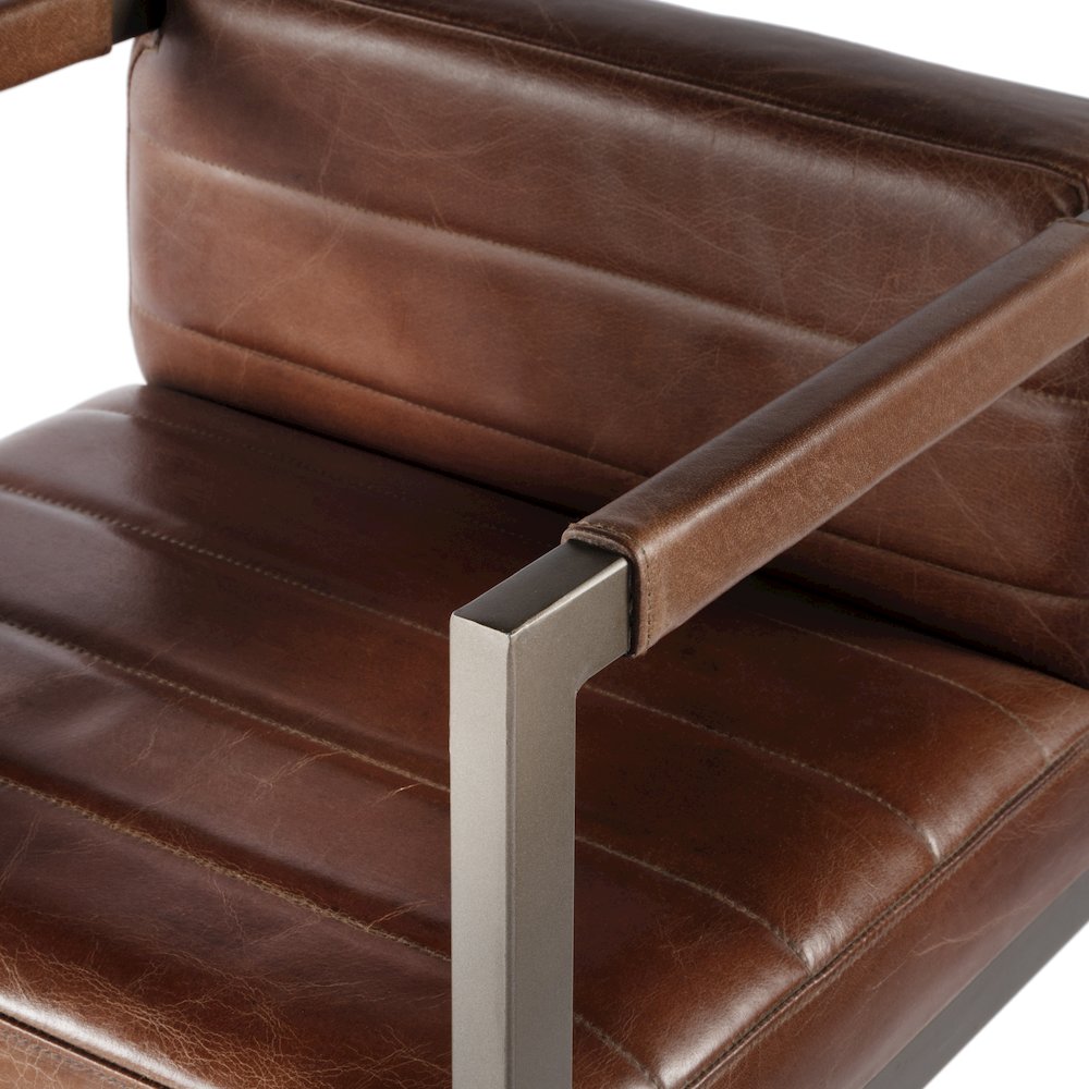 Dennis 31 in. Seat Height Leather and Iron Accent Stool with Low Back, Brown