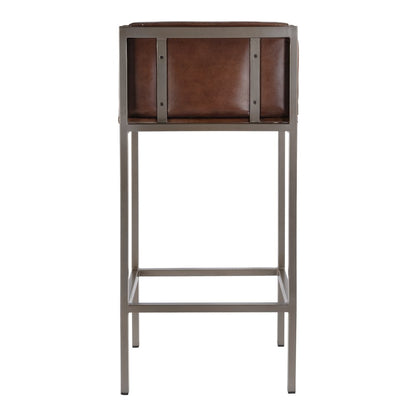 Dennis 31 in. Seat Height Leather and Iron Accent Stool with Low Back, Brown