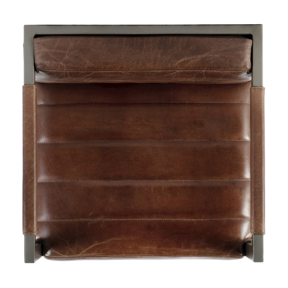Dennis 31 in. Seat Height Leather and Iron Accent Stool with Low Back, Brown
