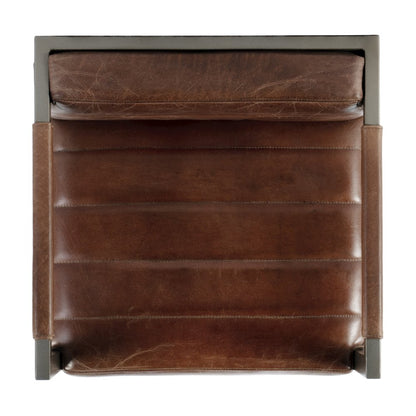 Dennis 31 in. Seat Height Leather and Iron Accent Stool with Low Back, Brown