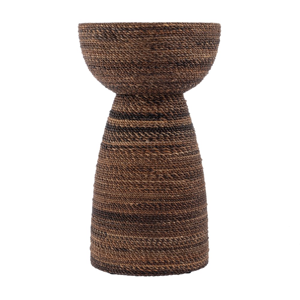Bagshawe 13 in. W Round Wood and Abaca Rope Inlay Drum Side Table, Brown