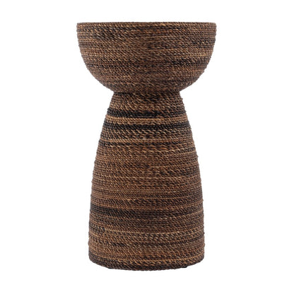 Bagshawe 13 in. W Round Wood and Abaca Rope Inlay Drum Side Table, Brown
