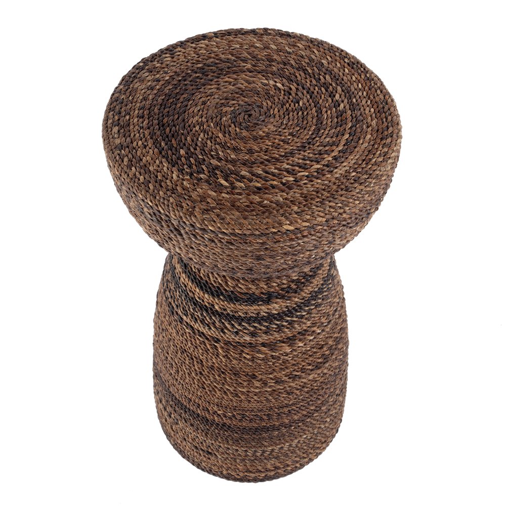 Bagshawe 13 in. W Round Wood and Abaca Rope Inlay Drum Side Table, Brown