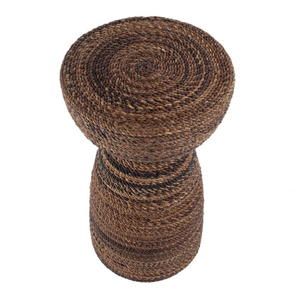 Bagshawe 13 in. W Round Wood and Abaca Rope Inlay Drum Side Table, Brown