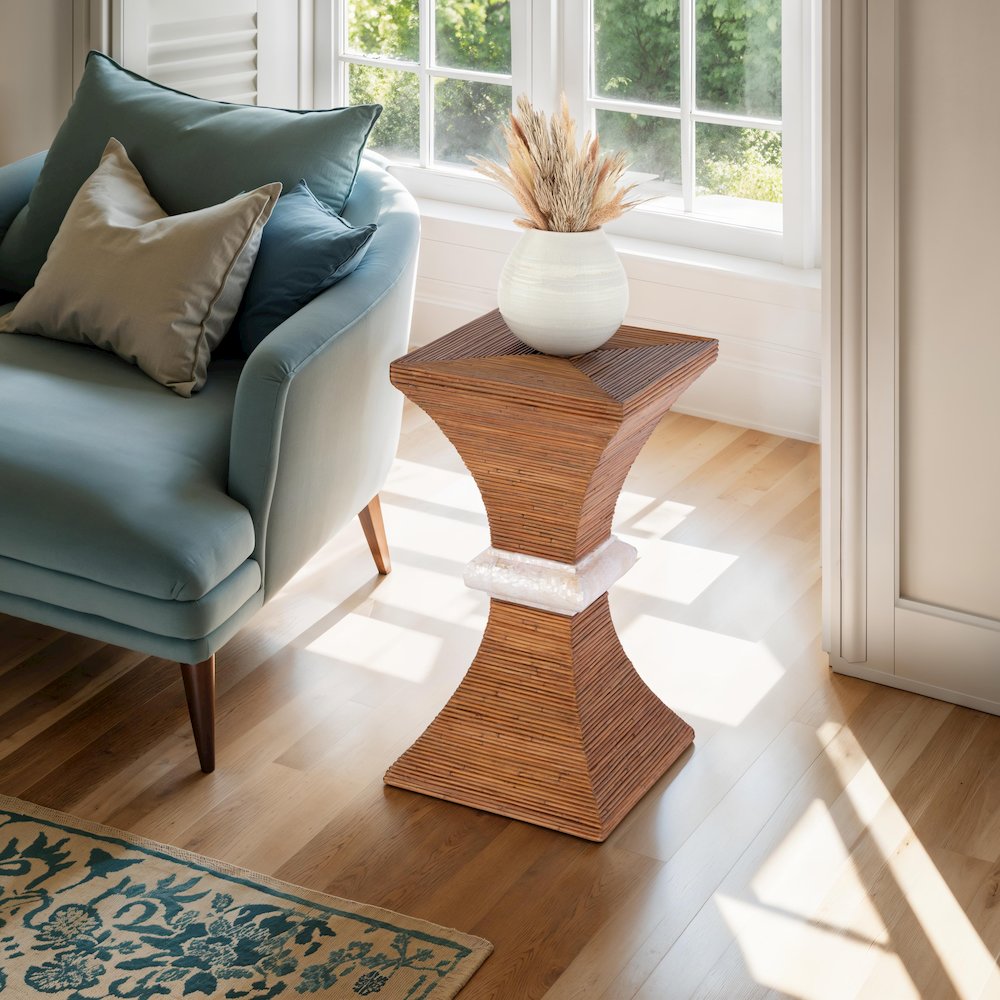 Marikit 13" W Square Wood and Arorog Inlay Side Table, Brown
