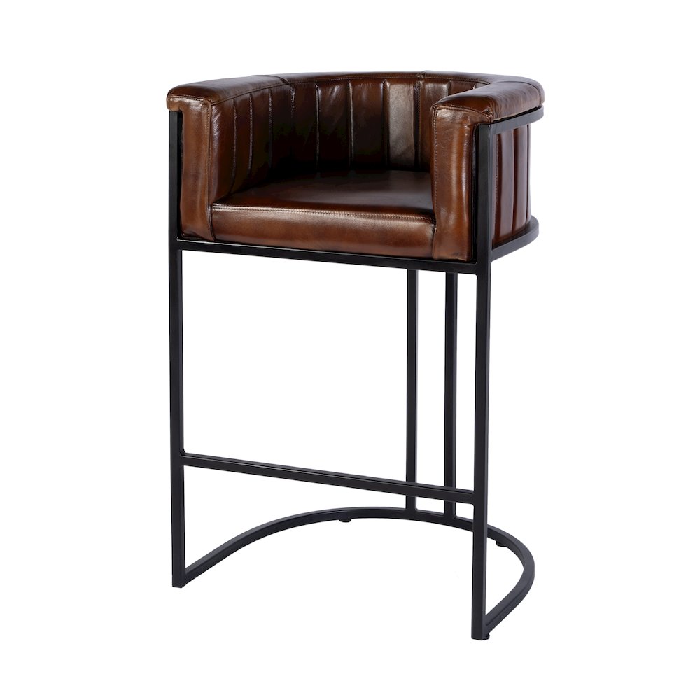 Rockford 29 in. Seat Height Leather Barrel Bar Stool, Black, Brown