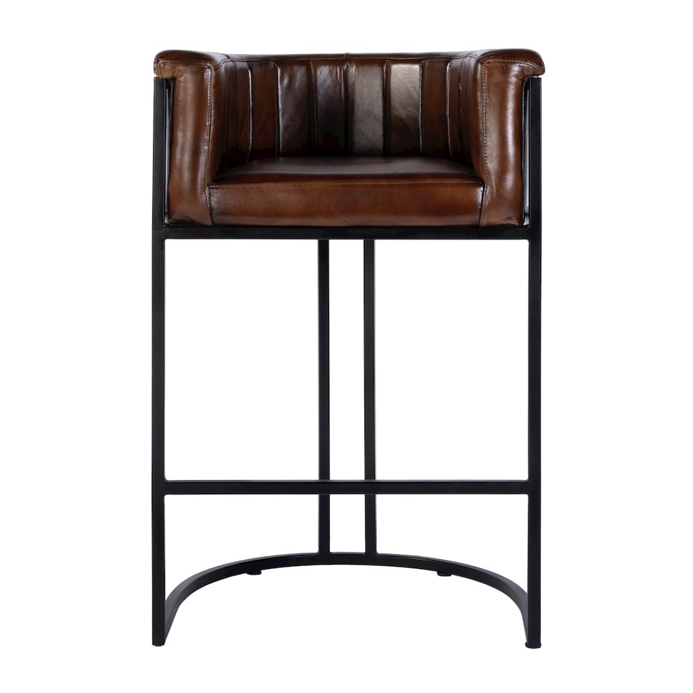 Rockford 29 in. Seat Height Leather Barrel Bar Stool, Black, Brown