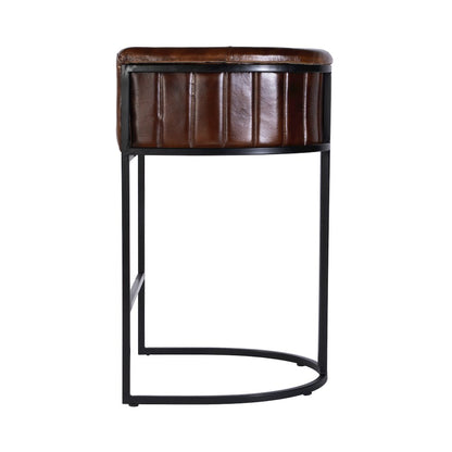 Rockford 29 in. Seat Height Leather Barrel Bar Stool, Black, Brown