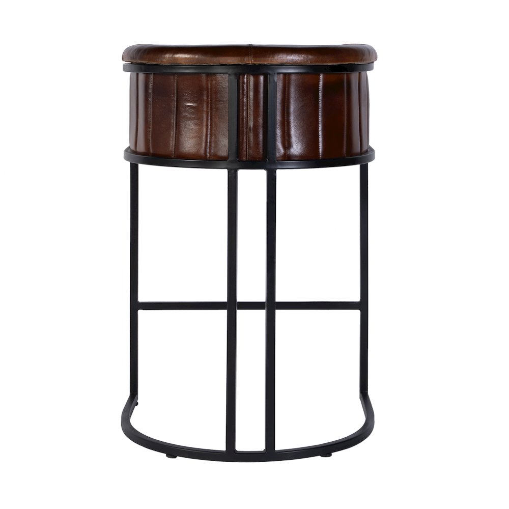 Rockford 29 in. Seat Height Leather Barrel Bar Stool, Black, Brown