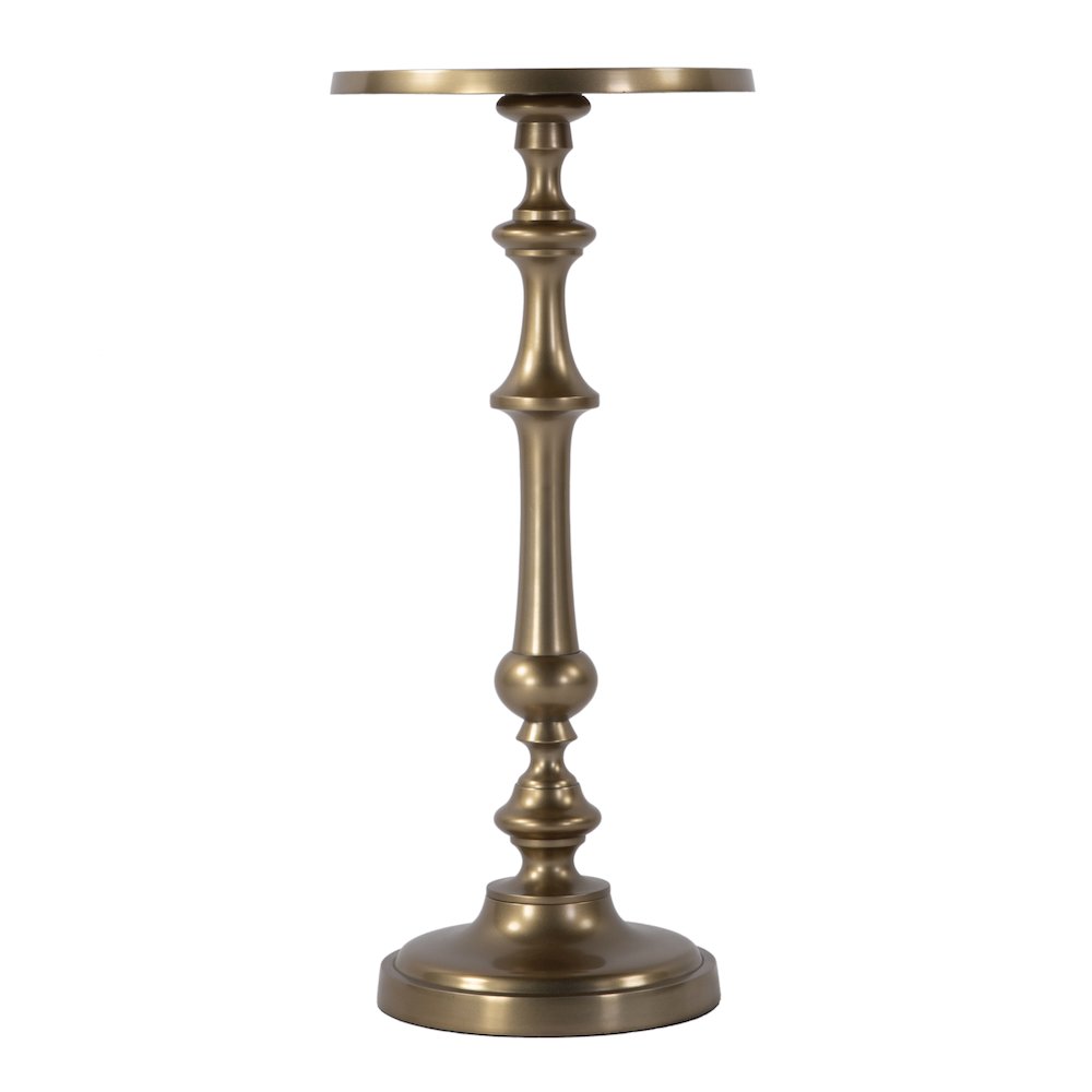 Bartel 10.25 in. W Round Metal Pedestal Base End Table, Antique Gold