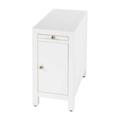 Nora 12 in. W Rectangular Wood 1 Door Narrow End Table with Pull-Out Tray, White