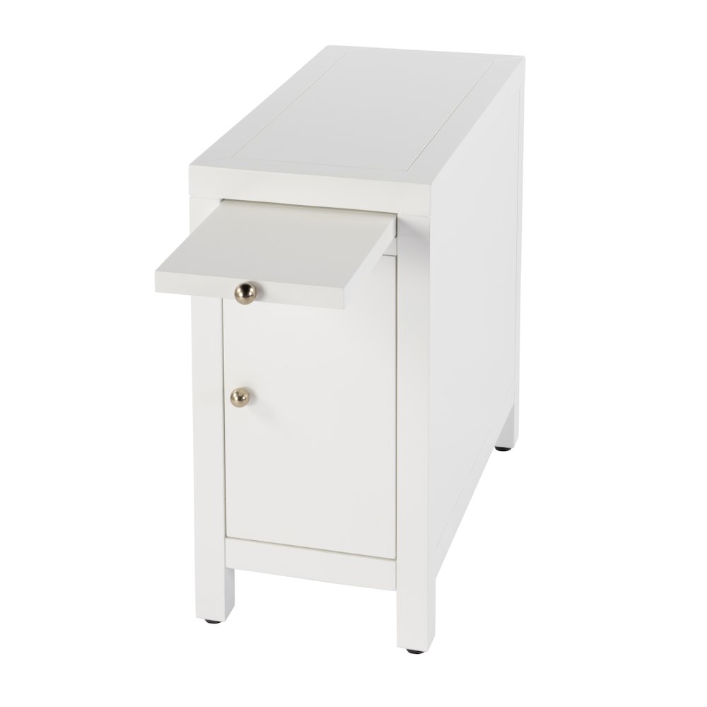 Nora 12 in. W Rectangular Wood 1 Door Narrow End Table with Pull-Out Tray, White