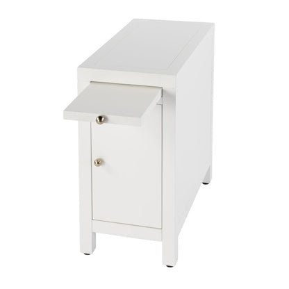 Nora 12 in. W Rectangular Wood 1 Door Narrow End Table with Pull-Out Tray, White