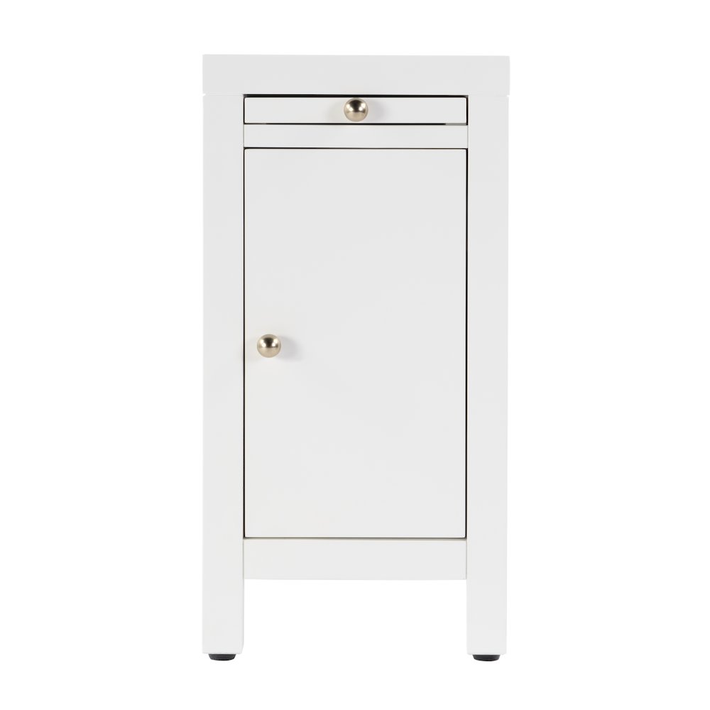 Nora 12 in. W Rectangular Wood 1 Door Narrow End Table with Pull-Out Tray, White