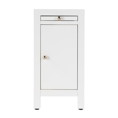 Nora 12 in. W Rectangular Wood 1 Door Narrow End Table with Pull-Out Tray, White