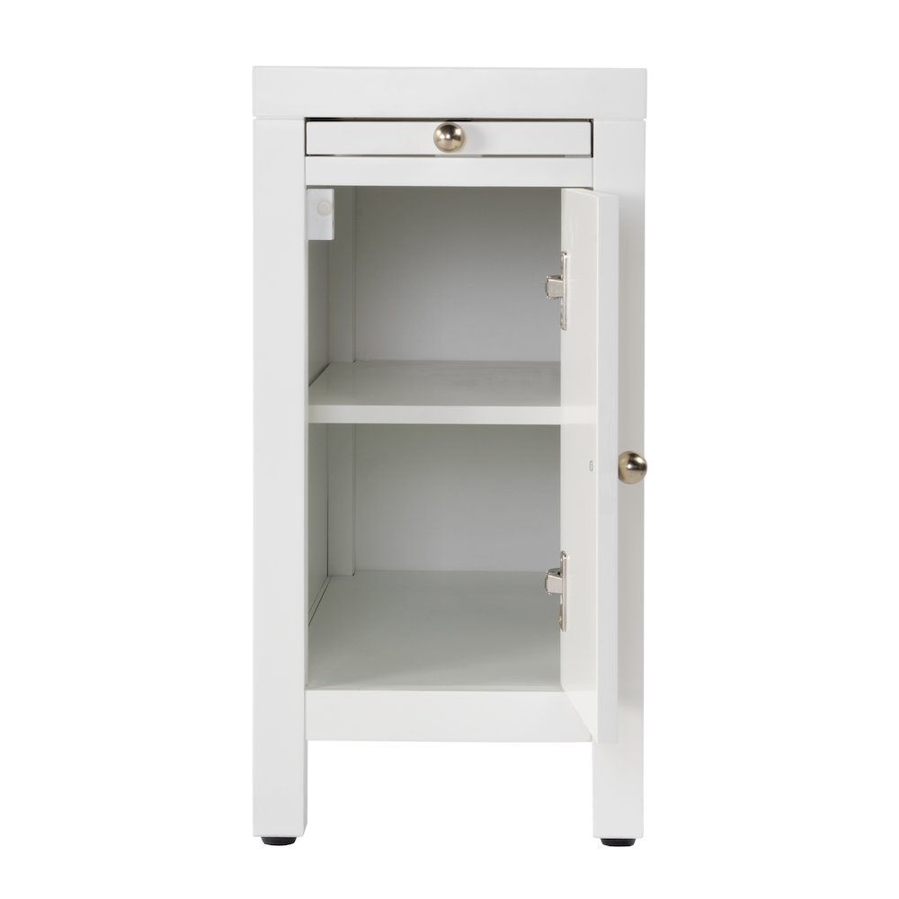 Nora 12 in. W Rectangular Wood 1 Door Narrow End Table with Pull-Out Tray, White
