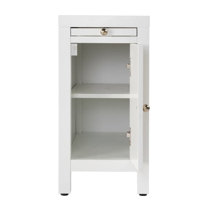 Nora 12 in. W Rectangular Wood 1 Door Narrow End Table with Pull-Out Tray, White