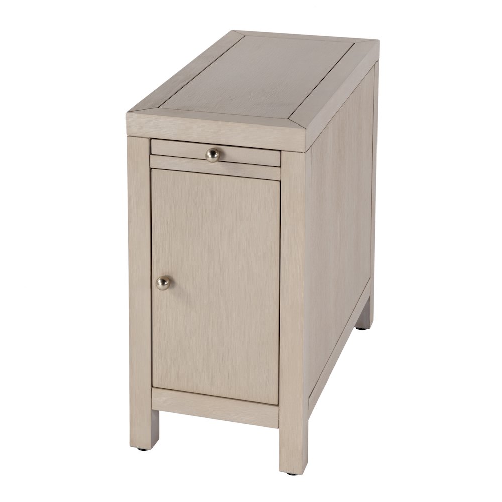 Nora 12 in. W Rectangular Wood 1 Door Narrow End Table with Pull-Out Tray, Taupe