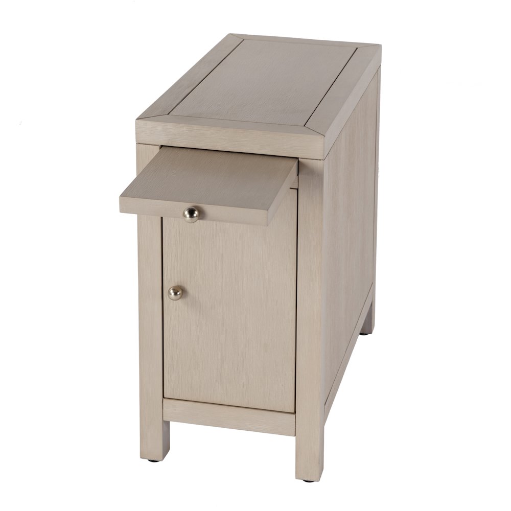Nora 12 in. W Rectangular Wood 1 Door Narrow End Table with Pull-Out Tray, Taupe