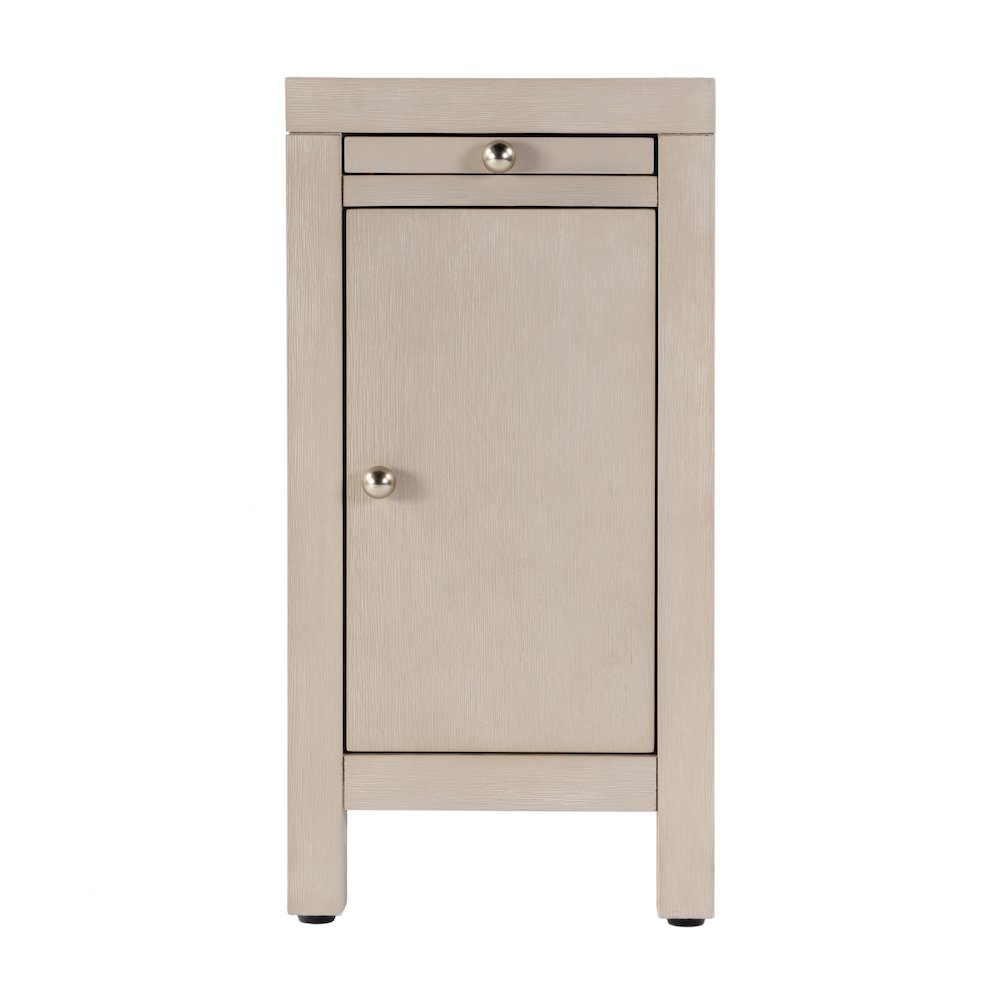 Nora 12 in. W Rectangular Wood 1 Door Narrow End Table with Pull-Out Tray, Taupe