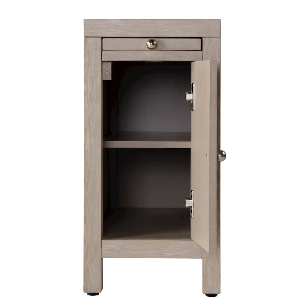 Nora 12 in. W Rectangular Wood 1 Door Narrow End Table with Pull-Out Tray, Taupe