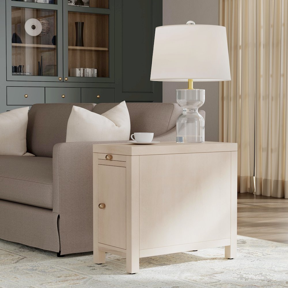 Nora 12 in. W Rectangular Wood 1 Door Narrow End Table with Pull-Out Tray, Taupe