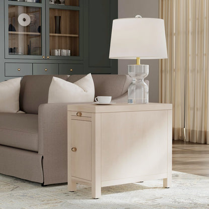 Nora 12 in. W Rectangular Wood 1 Door Narrow End Table with Pull-Out Tray, Taupe