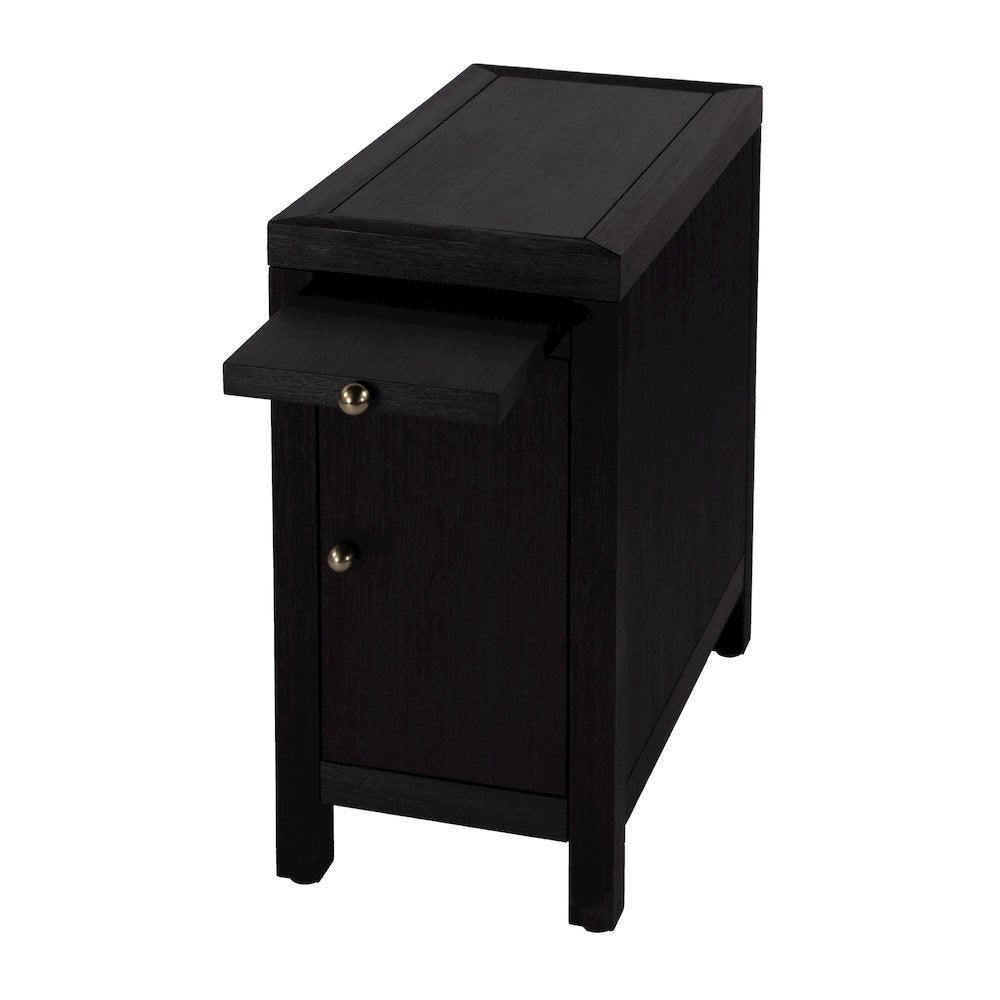 12 in. W Rectangular Wood 1 Door Narrow End Table with Pull-Out Tray, Coffee