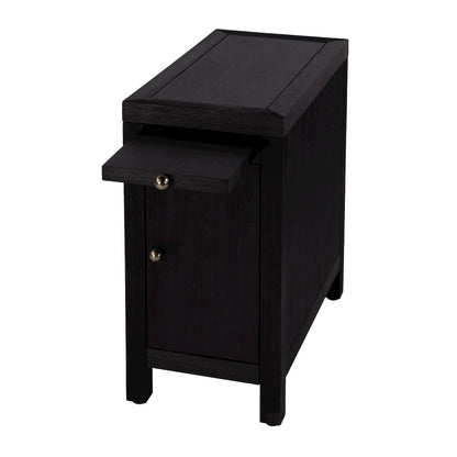 12 in. W Rectangular Wood 1 Door Narrow End Table with Pull-Out Tray, Coffee