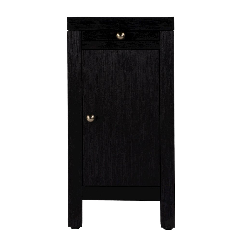 12 in. W Rectangular Wood 1 Door Narrow End Table with Pull-Out Tray, Coffee