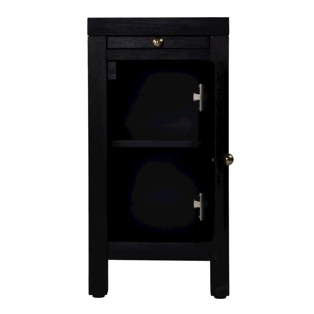 12 in. W Rectangular Wood 1 Door Narrow End Table with Pull-Out Tray, Coffee