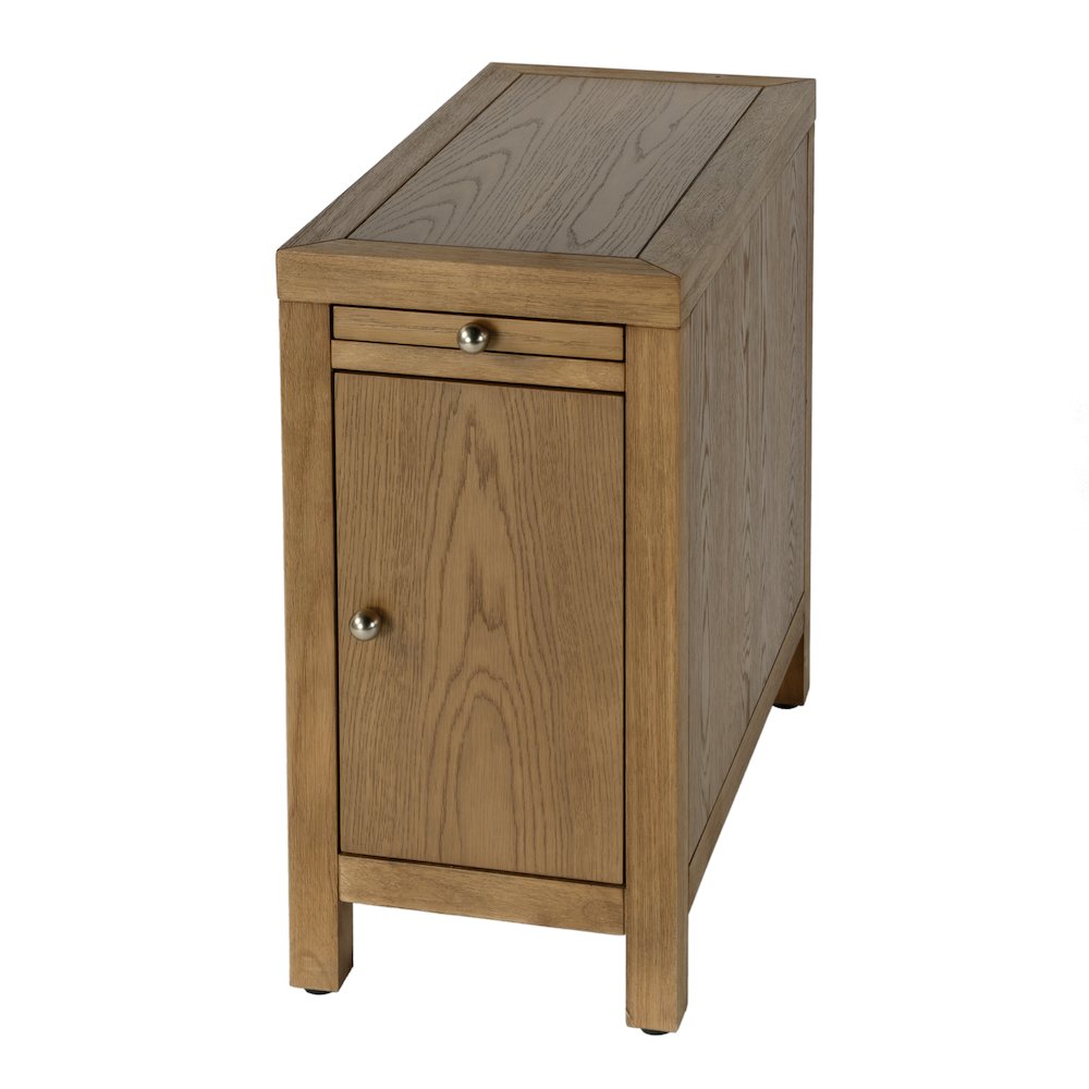12 in. W Rectangular Wood 1 Door Narrow End Table with Pull-Out Tray, Natural