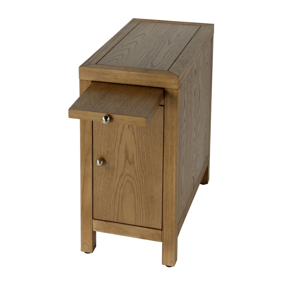 12 in. W Rectangular Wood 1 Door Narrow End Table with Pull-Out Tray, Natural