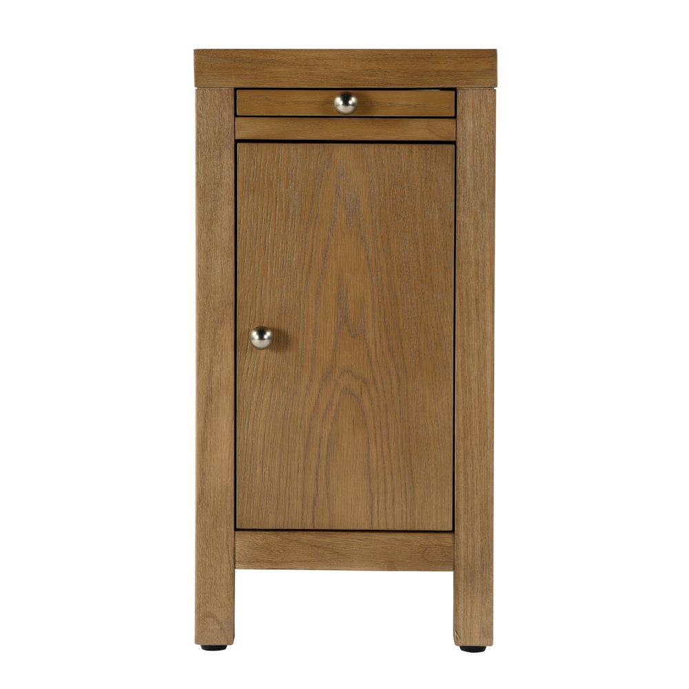 12 in. W Rectangular Wood 1 Door Narrow End Table with Pull-Out Tray, Natural