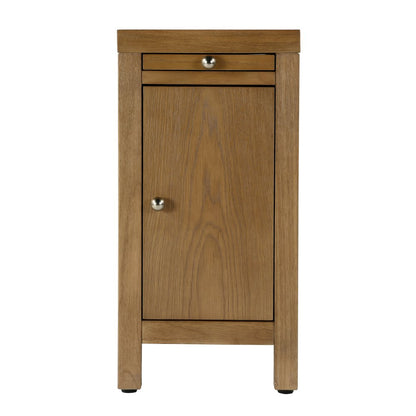 12 in. W Rectangular Wood 1 Door Narrow End Table with Pull-Out Tray, Natural