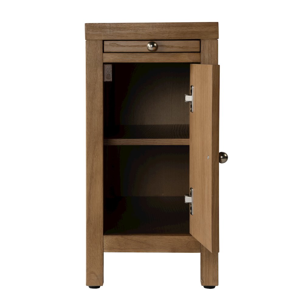 12 in. W Rectangular Wood 1 Door Narrow End Table with Pull-Out Tray, Natural