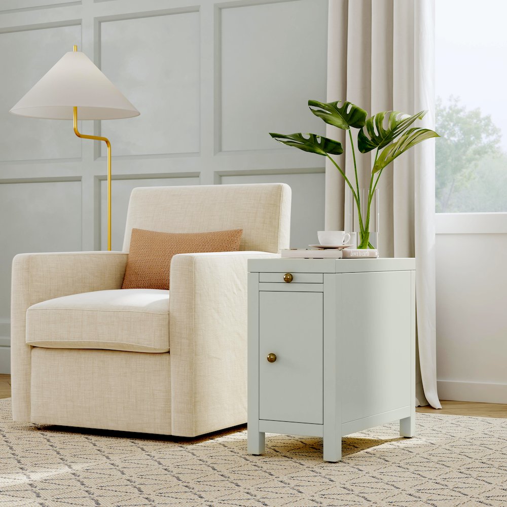 Nora 12 in. W Wood 1 Door End Table with Pull-Out Tray, Sage Green