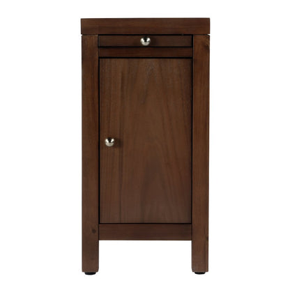 12 in. W Rectangular Wood 1 Door Narrow End Table with Pull-Out Tray