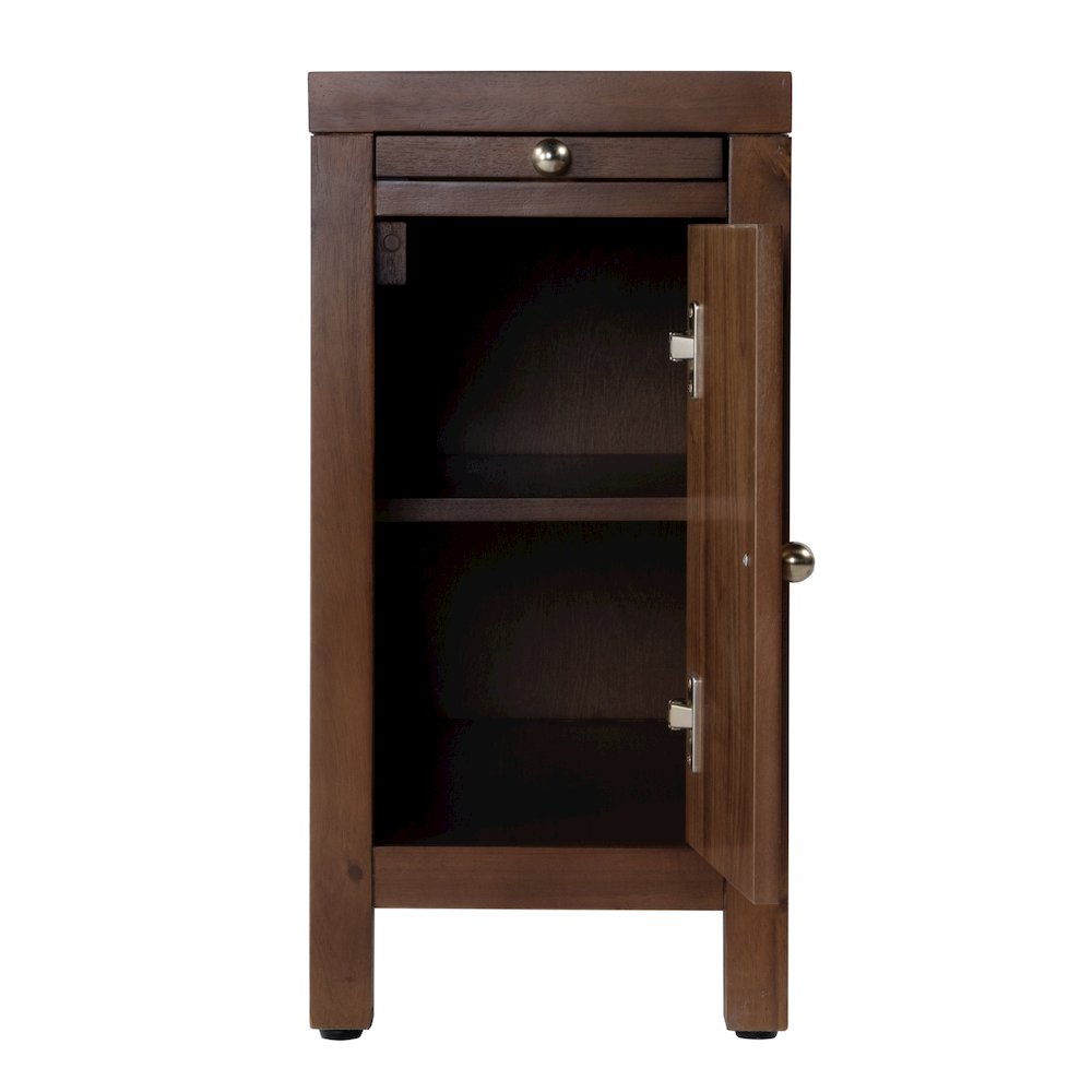 12 in. W Rectangular Wood 1 Door Narrow End Table with Pull-Out Tray