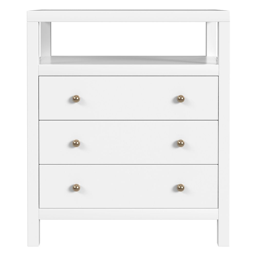 27 in. W Rectangular Wood 3 Drawer Tall Nightstand with Open Shelf on Top