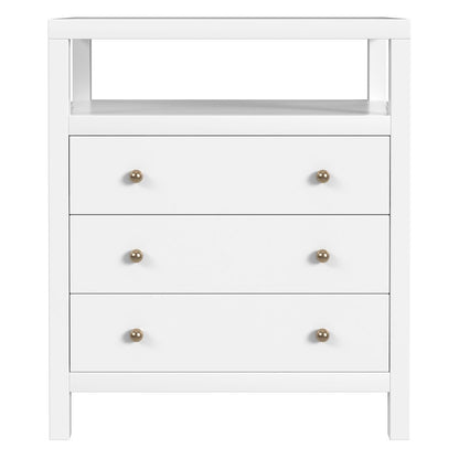 27 in. W Rectangular Wood 3 Drawer Tall Nightstand with Open Shelf on Top